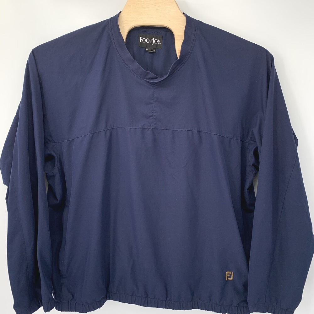 FootJoy‎ Windshirt Men XL Navy Blue V-Neck Long Sleeve Golf Windbreaker Pullover
